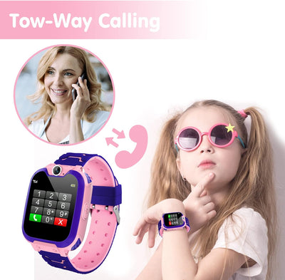 Kesasohe Smartwatch Kinder Telefon, wasserdichte Kind Uhr mit Voice-Chat SOS-Kamera Musik Wecker Tas