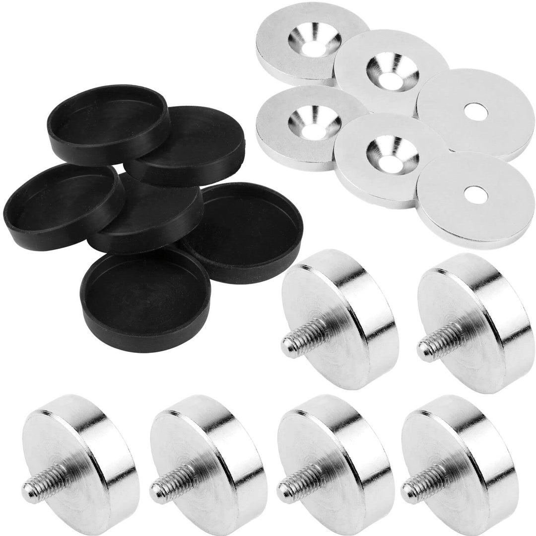 vasalat Topfmagnet mit Gewindezapfen zum Einschrauben, Magnet mit Metallscheiben und Gummi-Kappen, ø
