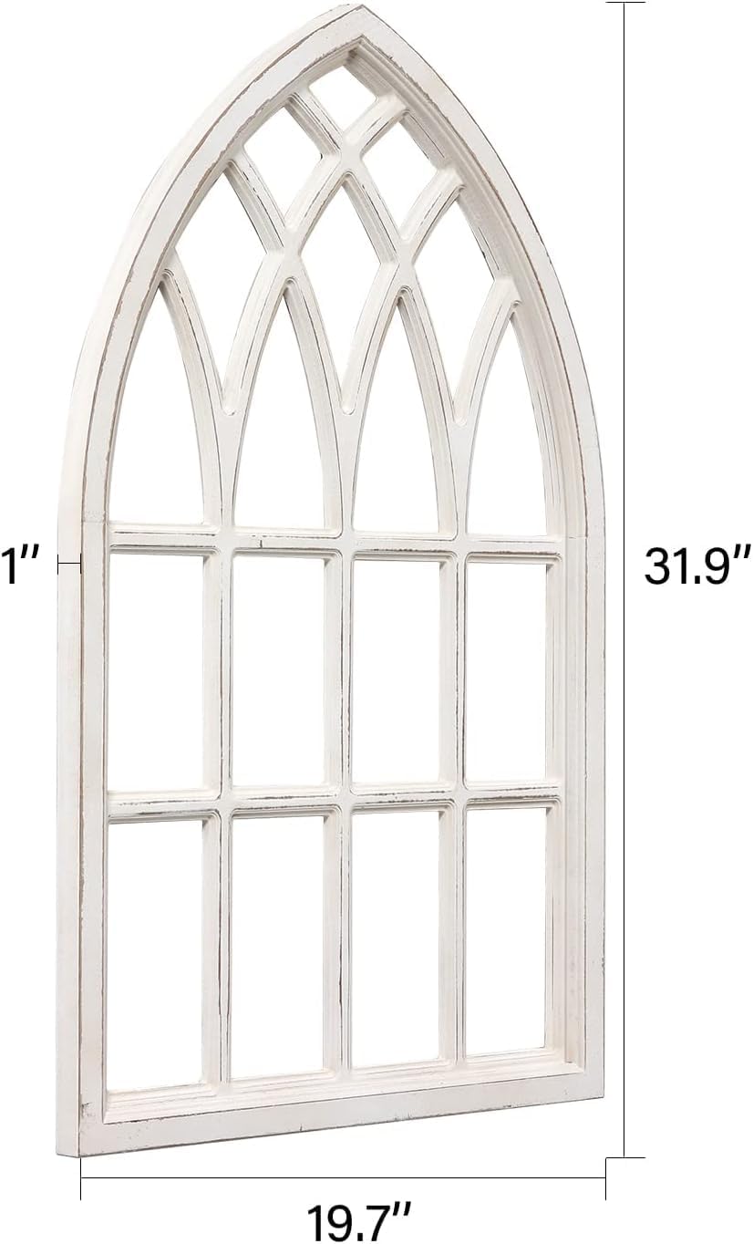 Sintosin Vintage Gewölbte Fensterrahmen Deko Weiss Gross 50x80 cm, Bauernhaus Kathedrale Fensterlade