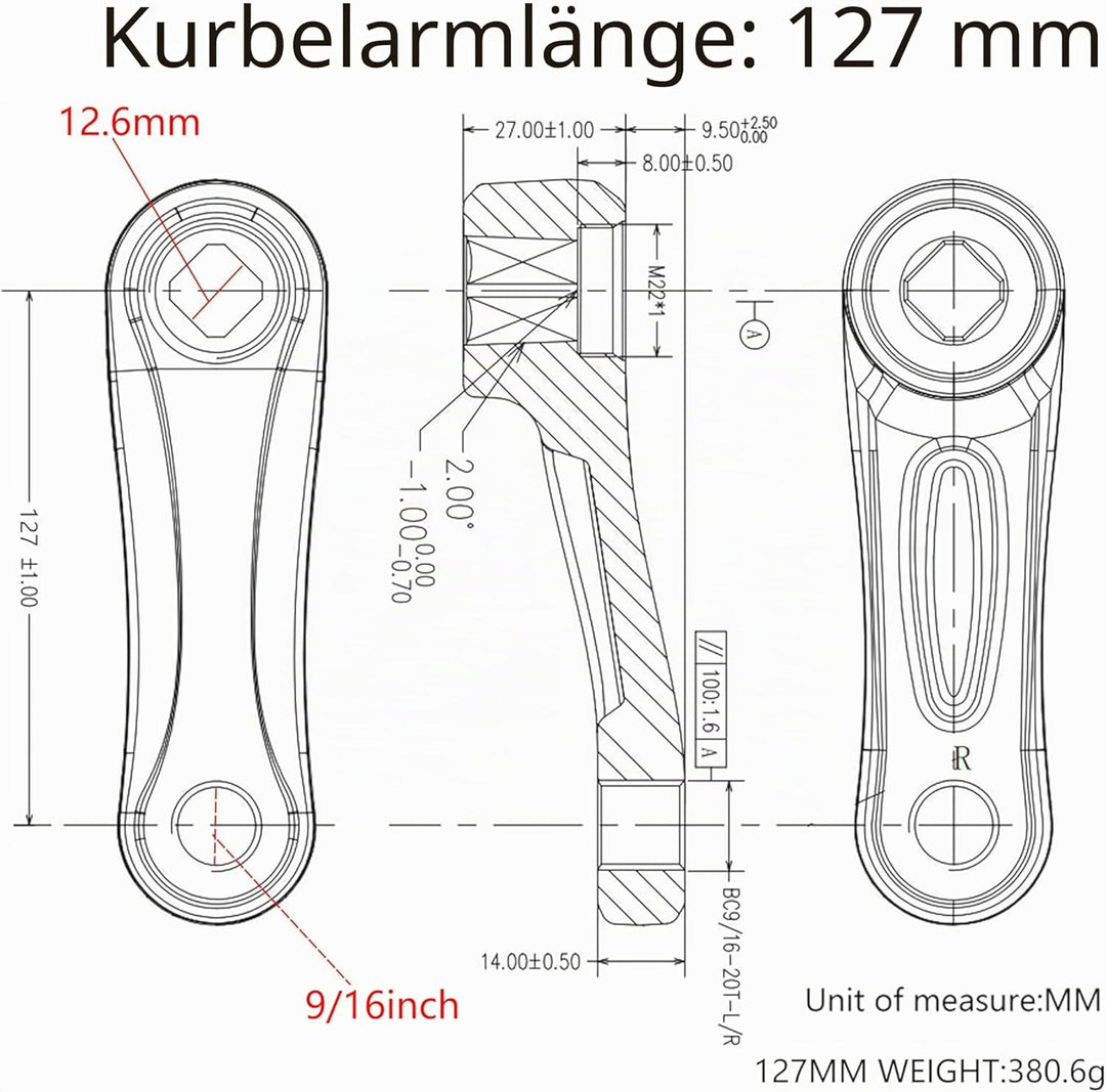 Alps2Ocean Universal-Fahrrad-Kurbelarme, 89 mm/102 mm/114 mm/127 mm/140 mm/152 mm/160 mm/165 mm/170