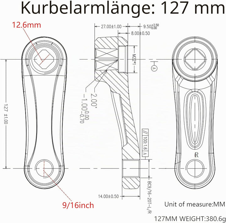 Alps2Ocean Universal-Fahrrad-Kurbelarme, 89 mm/102 mm/114 mm/127 mm/140 mm/152 mm/160 mm/165 mm/170