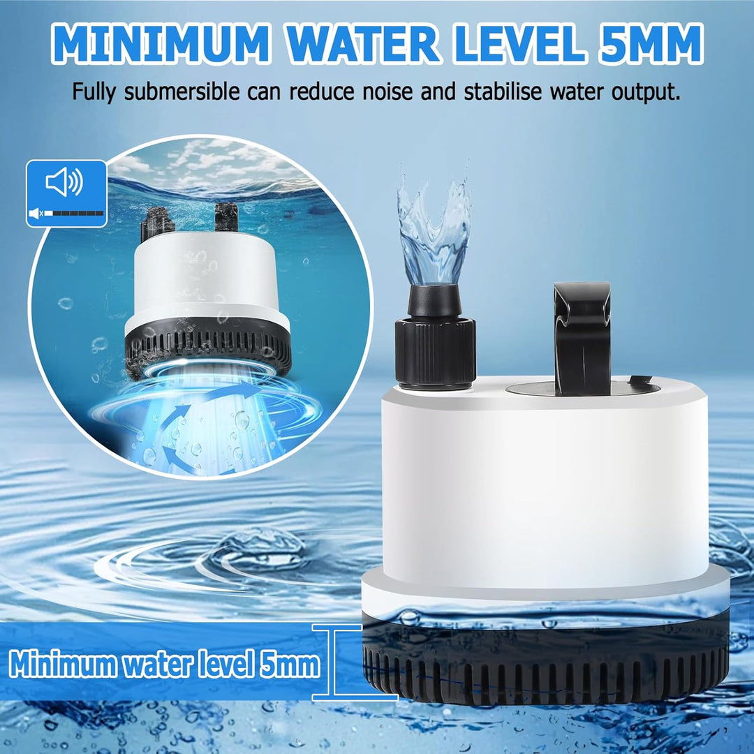 EXLECO Tauchpumpe Klein Wasserpumpe Mini Aquarium Pumpe Max.1500L/H 25W 220-240V Förderpumpe Springb
