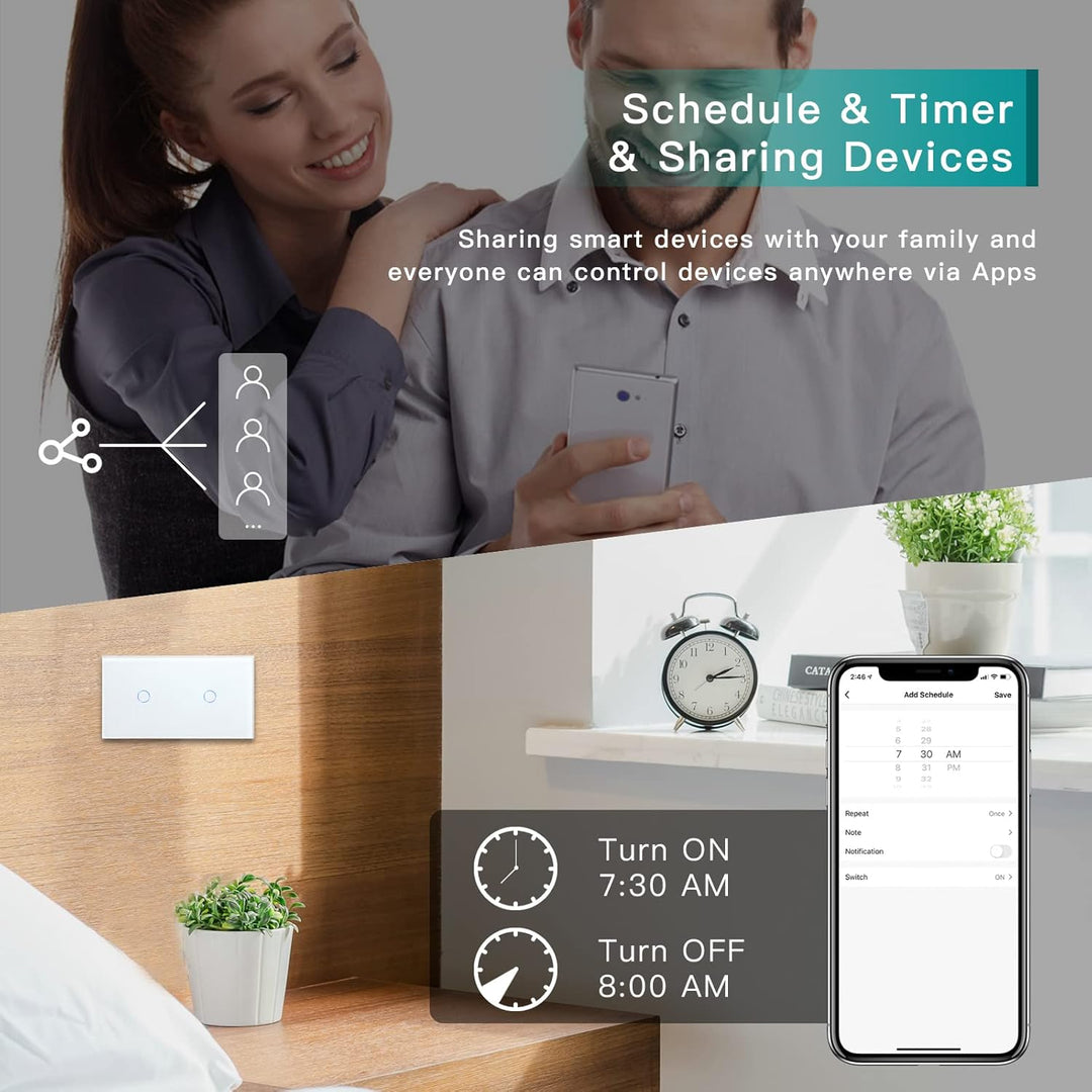 BSEED Smart Alexa Lichtschalter Double WiFi Touch Wandlichtschalter 1 Fach 1-Weg (Neutralstrom Erfor