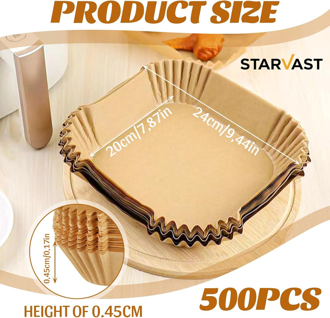 STARVAST 500 Stück Backpapier für Heissluftfritteuse, 20-24CM Eckig Airfryer Backpapier Einweg Papie