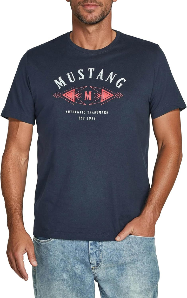 MUSTANG Tshirt Herren Baumwolle Regular Fit 4er Pack Set Rundhals Kurzarm Sommer Tee Shirt Logoprint