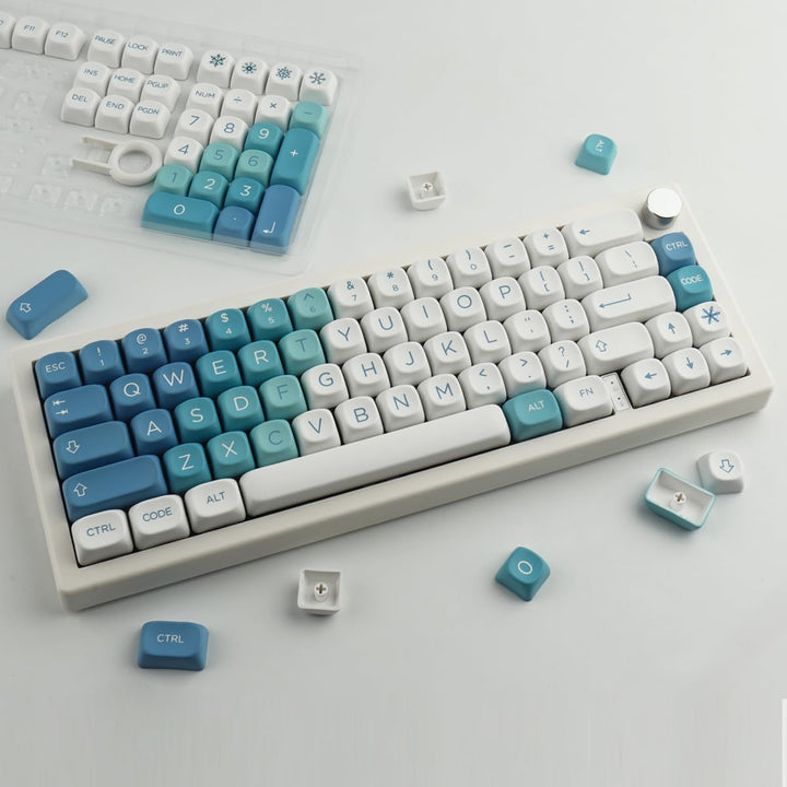 Sunzit Cute PBT Keycaps 126 Tasten Custom Keycap Set,MOA Profil Keycaps Dye-Sub Blau Schneemonster T