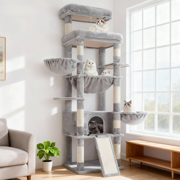 Hey-brother Kratzbaum, 182 cm hoch Katzenbaum für Grosskatze, mehrstöckiger Katzenkratzbaum mit 2 Gr