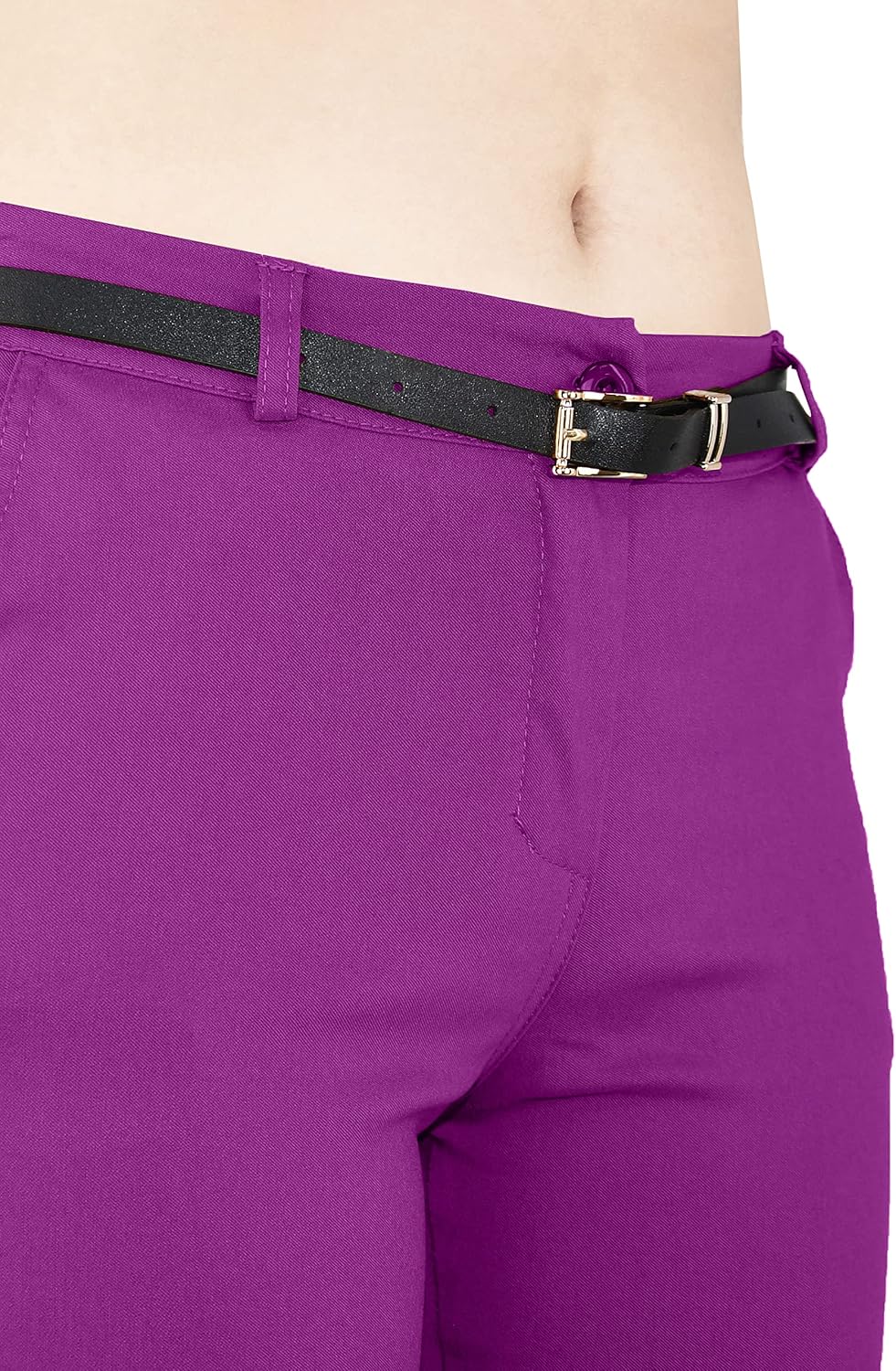 JOPHY & CO. Elastische Damen-Chino-Hose mit Gürtel (Artikelnummer: 3008) Regulär S Pflaume, Regul&#x