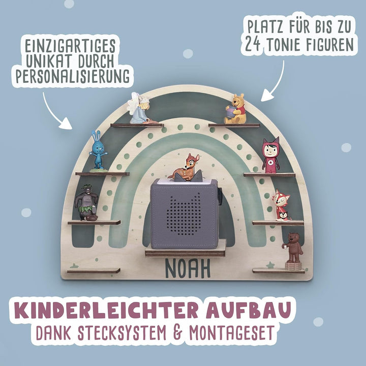 hellomini Personalisiertes Tonie Regal Jungen - Toniebox Regal mit Wunschnamen fürs Kinderzimmer - R