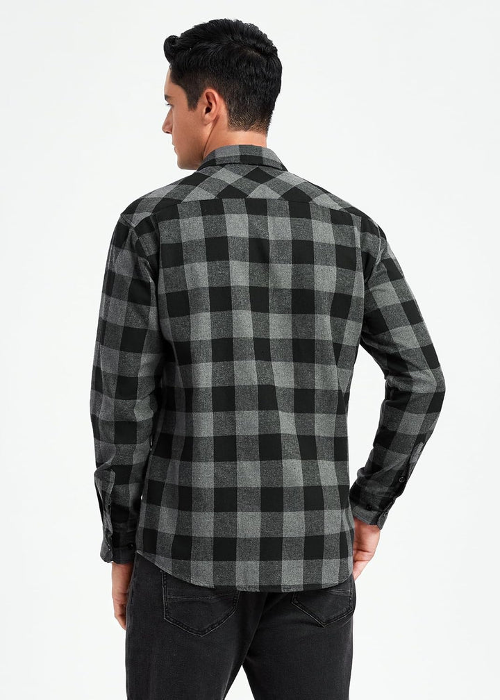 HISDERN Flanellhemd Herren Karierte Hemden Herren Langarm Button Down Baumwolle Holzfällerhemd Regul