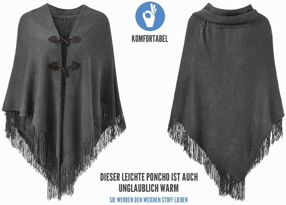 Ferand Damen Poncho Locker sitzender Cape Schal mit offener Vorderseite für Herbst und Winter Dunkel