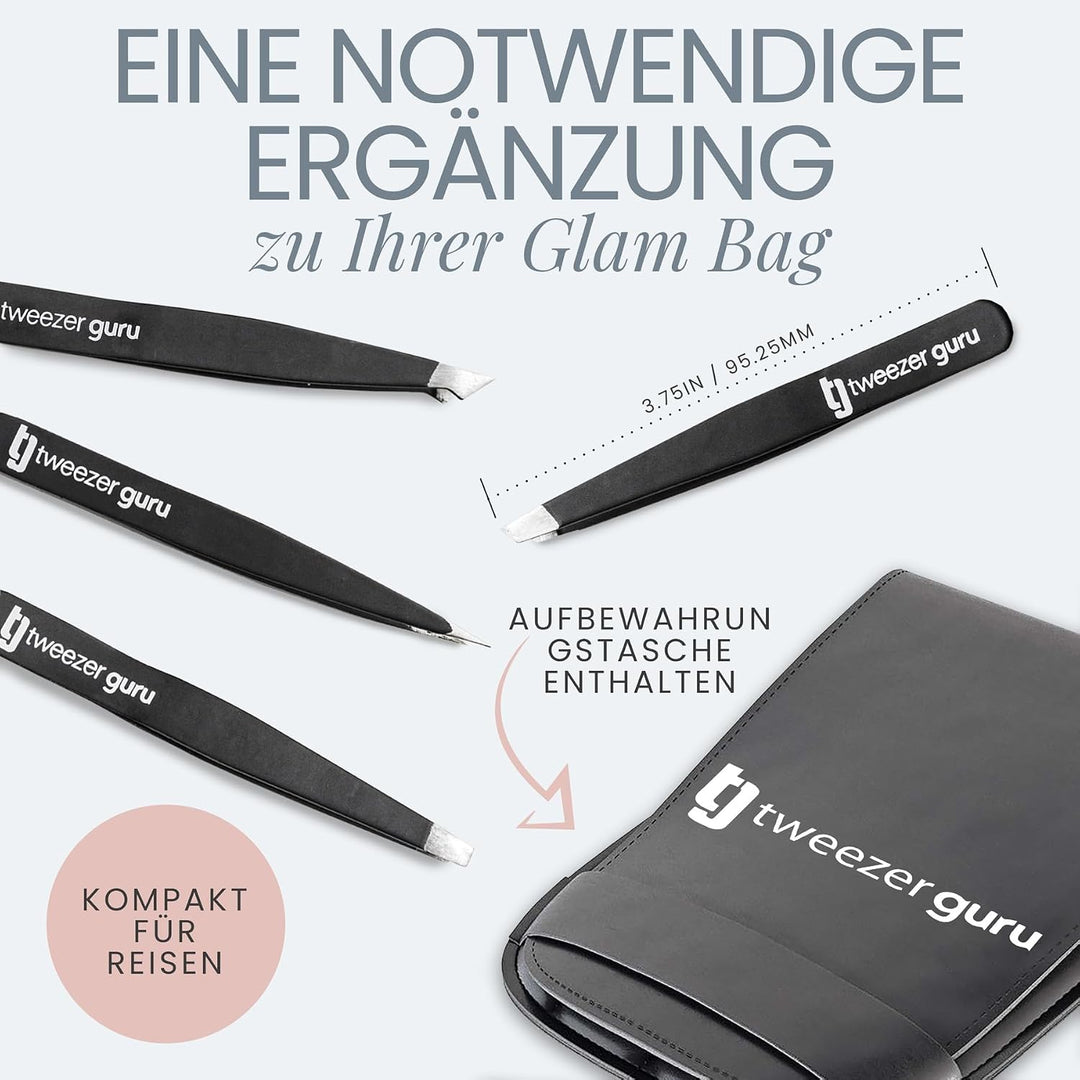 Tweezer Guru augenbrauen zupfen – Pinzetten Set aus Edelstahl - Abgeschrägt &amp; Spitz – Präzision zur
