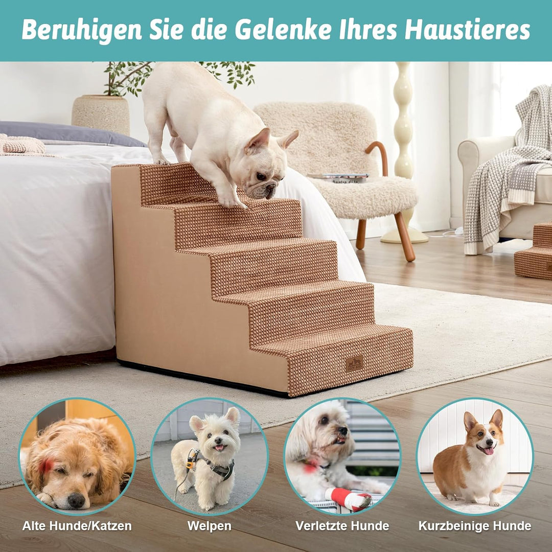 COZY KISS Hundetreppe für Kleine Hunde, 5 Stufen Breiter Haustiertreppe für Bett Couch Auto, 60cm Ho