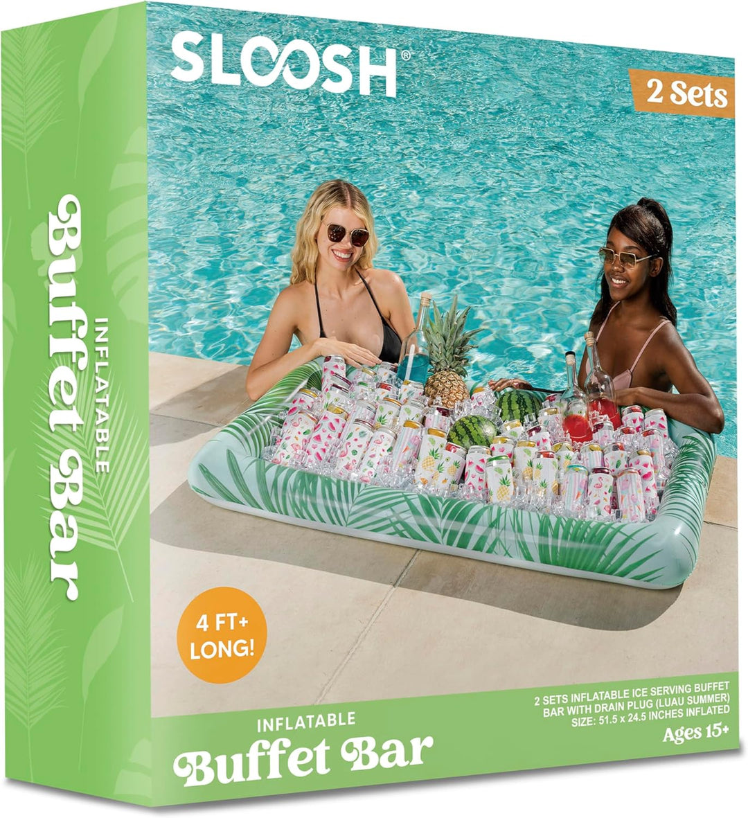 Sloosh (2 Sets) Aufblasbare Servierstangen mit Ablaufstopfen, aufblasbarer Kühler, Eisbuffet, Salat-