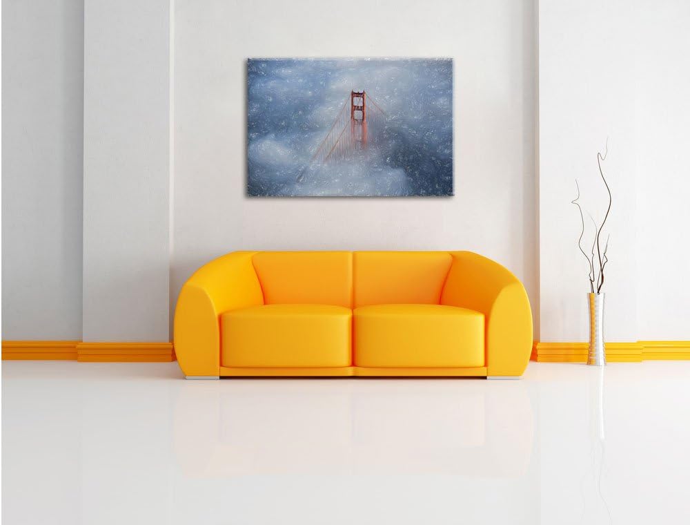 Pixxprint Golden Gate Bridge über den Wolken Kunst Buntstift Effekt, Format: 100x70 auf Leinwand, XX