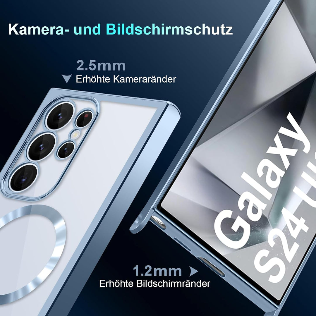 für Samsung Galaxy S24 Ultra Hülle mit Band + 1 Schutzfolie, Blau | Handyband Transparent Silikon Ha