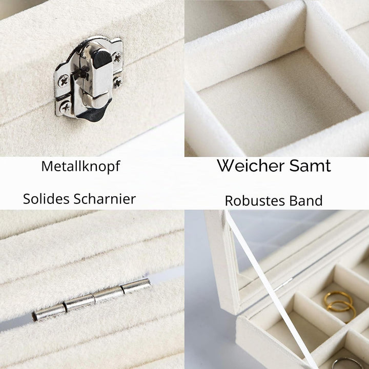 Frebeauty Schmuck Organizer Tablett mit klarem Deckel 24 Gitter Samt Schublade Einsatz Schmuck Aufbe