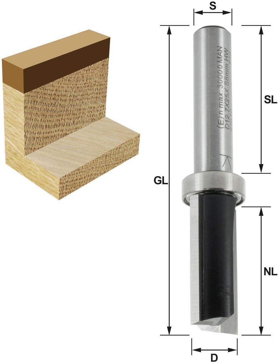 ENT 11702 Bündigfräser HW für Milescraft Zinkenschablone, Durchmesser (D) 12,7 mm, NL 25 mm, S 8 mm,