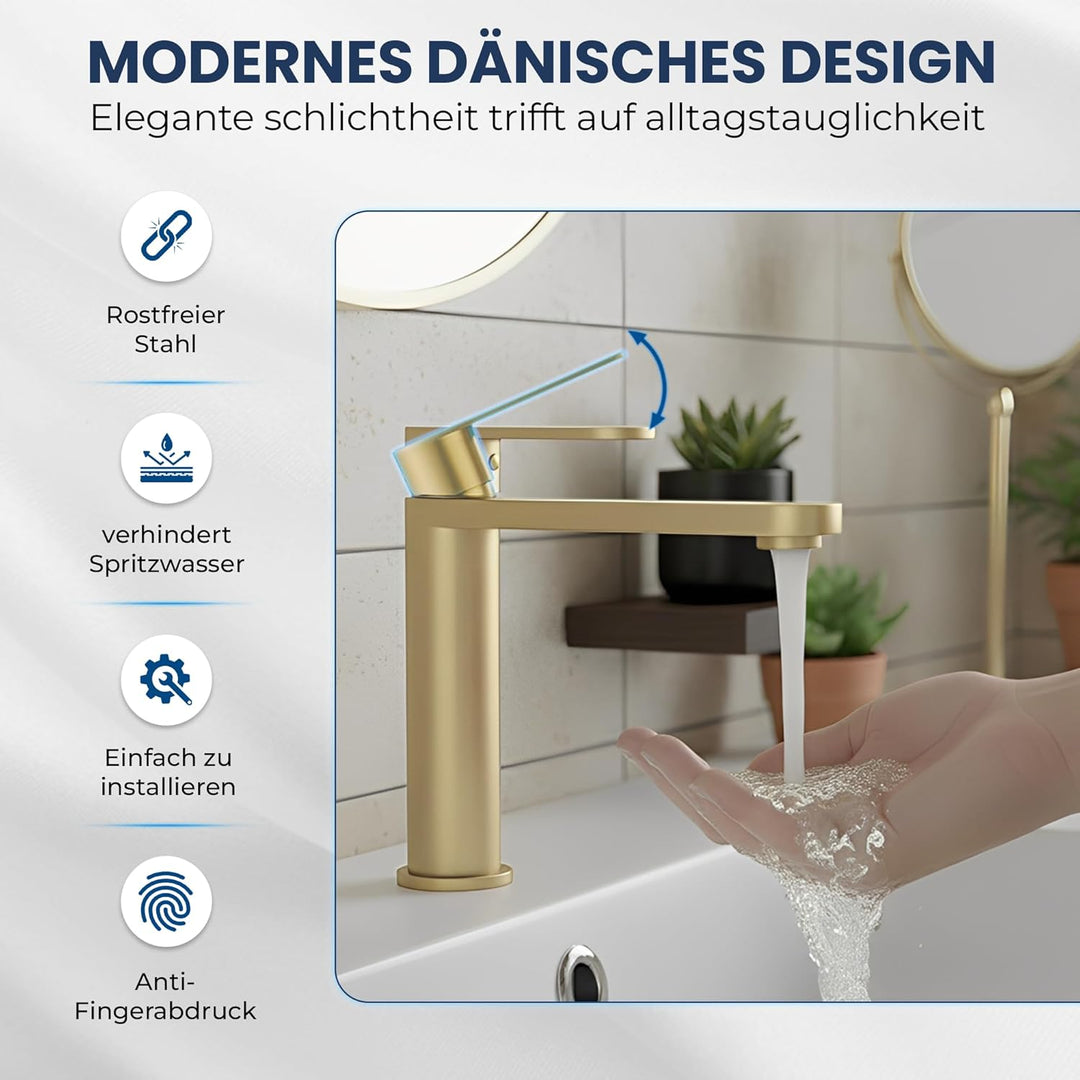 Tarnby Wasserhahn Bad – Waschtischarmatur 17,3 cm, Waschbeckenarmatur Messing Matt, Anti-Fingerprint