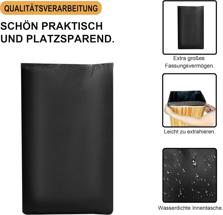 AdelDream 72L Wäschekorb aus Bambus Wäschebehälter mit Deckel Karbonisiert Waschbox Wäschetrennsyste
