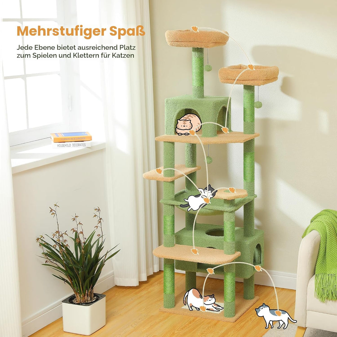 PAWZ Road Kratzbaum für grosse Katzen, 184 cm, 1,9 m grosser Katzenturm mit Sisalüberzogenen Kratzbä