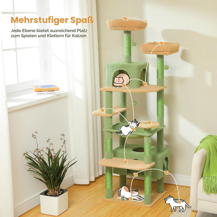 PAWZ Road Kratzbaum für grosse Katzen, 184 cm, 1,9 m grosser Katzenturm mit Sisalüberzogenen Kratzbä
