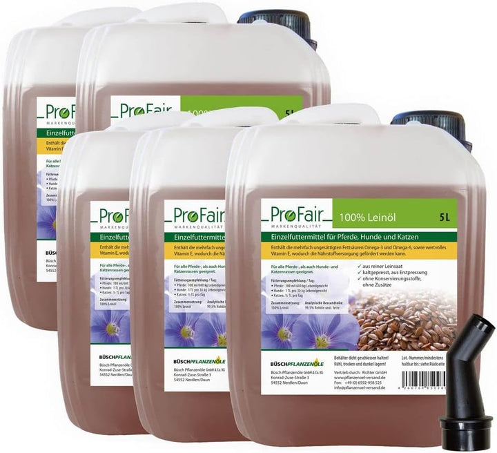 25 Liter ProFair Leinöl (5 x 5 Liter Kanister) kaltgepresst, 100% aus Reiner Leinsaat, ohne Zusätze,