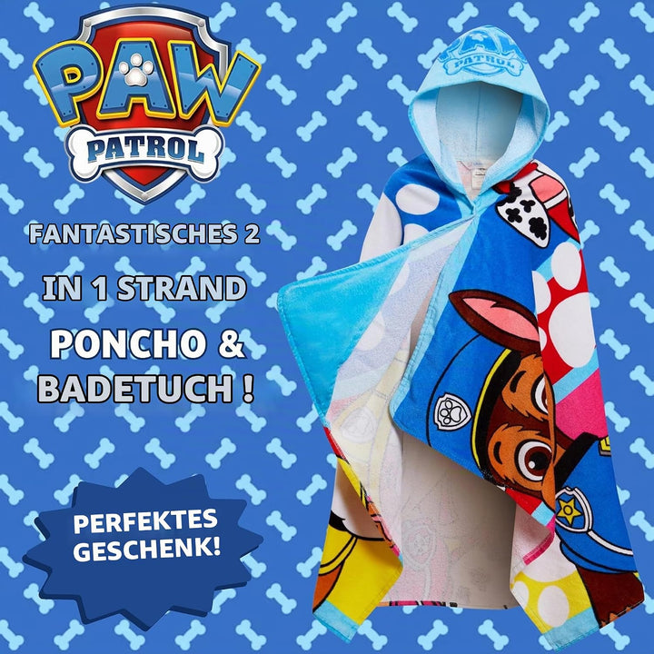 PAW Patrol Kapuzenhandtuch, 100% Baumwolle, Skye Chase Poncho, Kinder-Strandtuch, Jungen-Badetuch, M