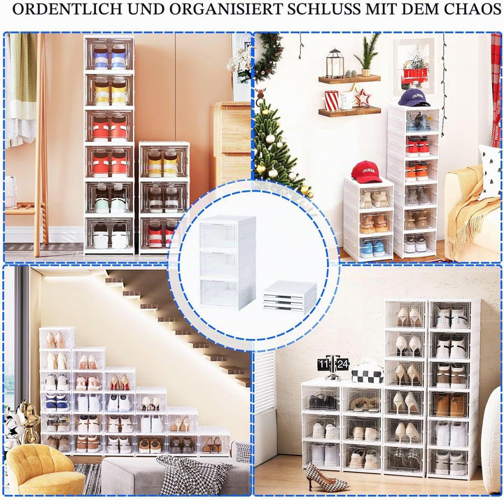 EMHTHME Schuhboxen Stapelbar Transparent mit Deckel, Schuhaufbewahrungsbox, Schuh-Organizer aus Kuns