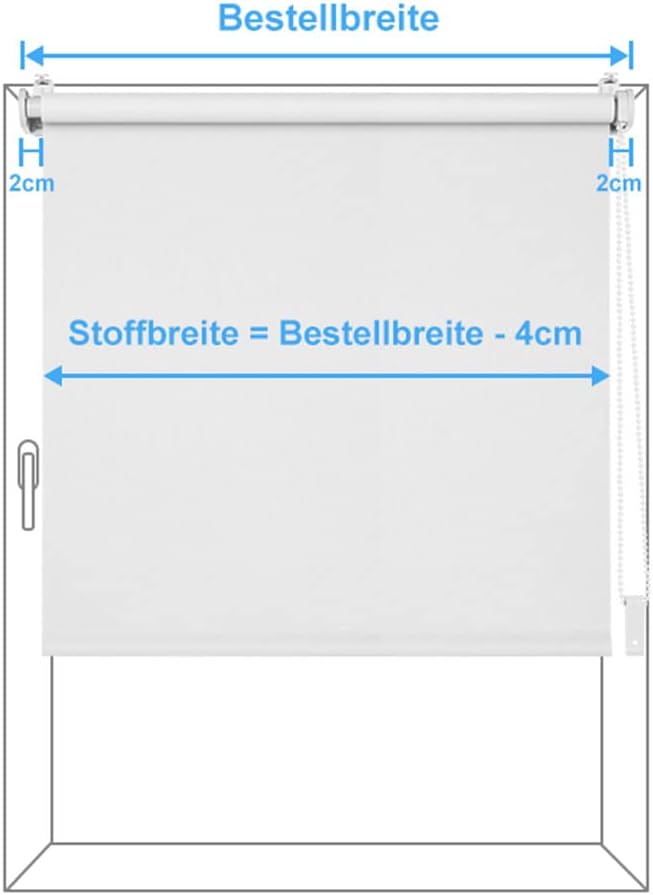 Eurohome Verdunkelungsrollo Thermo Rollo 100x130cm (Stoffbreite 96 cm) Weiss Klemmfix ohne Bohren mi