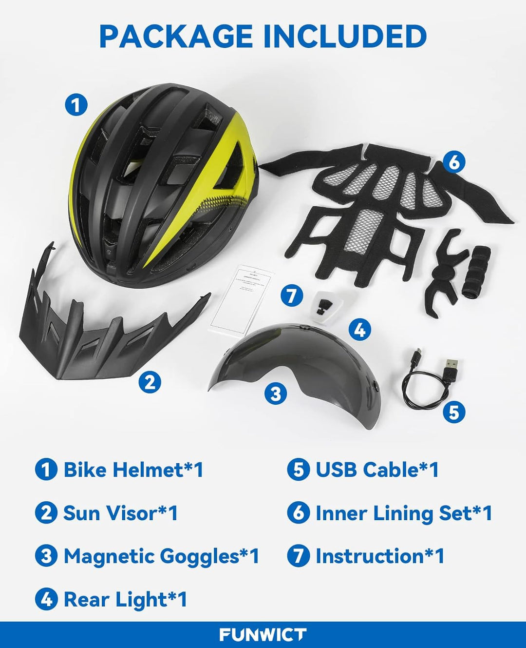 FUNWICT Fahrradhelm mit Visier für Herren Damen, Leichte Fahrradhelm mit Magnetischem Brille und USB