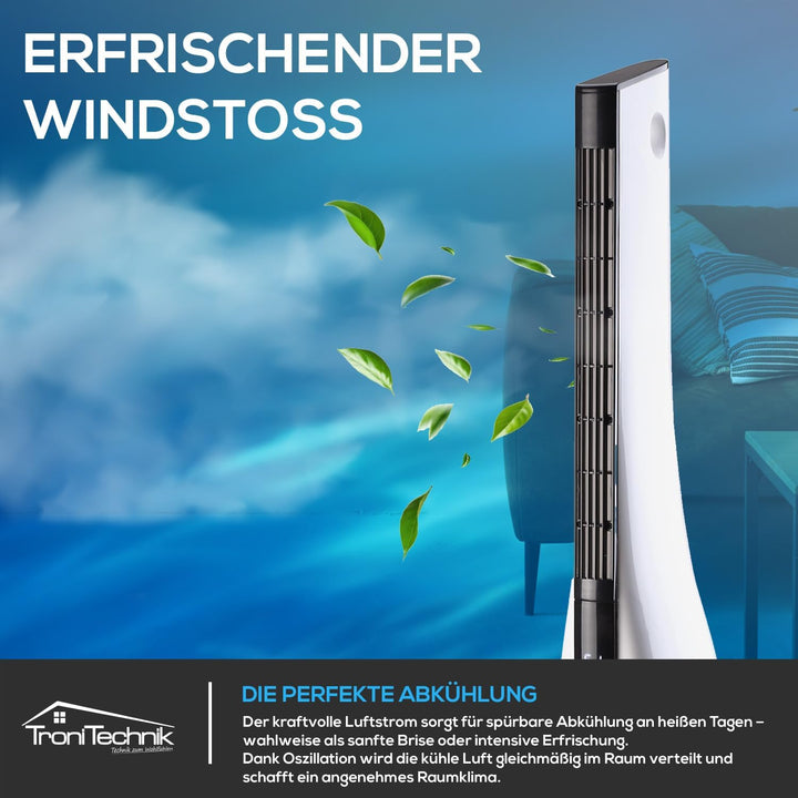 Tronitechnik® Turmventilator TUV05 Standventilator 88 cm mit Oszillation Timer 3 Stufen leise platzs