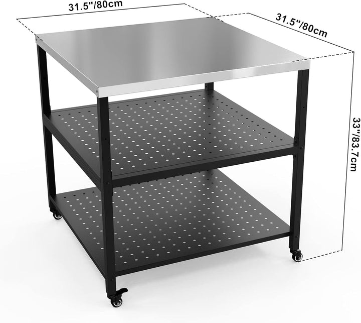 Onlyfire Robuster Pizzatisch, Grilltisch Servierwagen Outdoor mit Edelstahloberfläche und 4 Rollen,