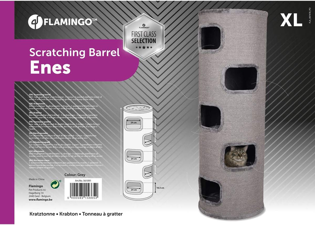 kratztonne für Katzen – Flamingo Enes XL – 120 cm – Ø 50 cm – Sisal & Plüsch – 4 Etagen Grau 120 cm