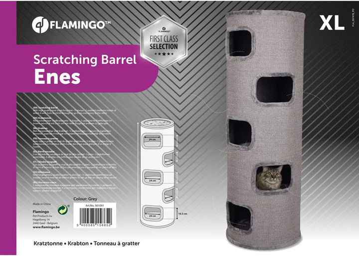 kratztonne für Katzen – Flamingo Enes XL – 120 cm – Ø 50 cm – Sisal & Plüsch – 4 Etagen Grau 120 cm