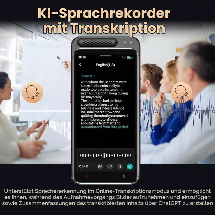 Digitales Diktiergerät Aufnahmegerät mit KI Schreibfunktion und Zusammenfassen,Übersetzung Online Of