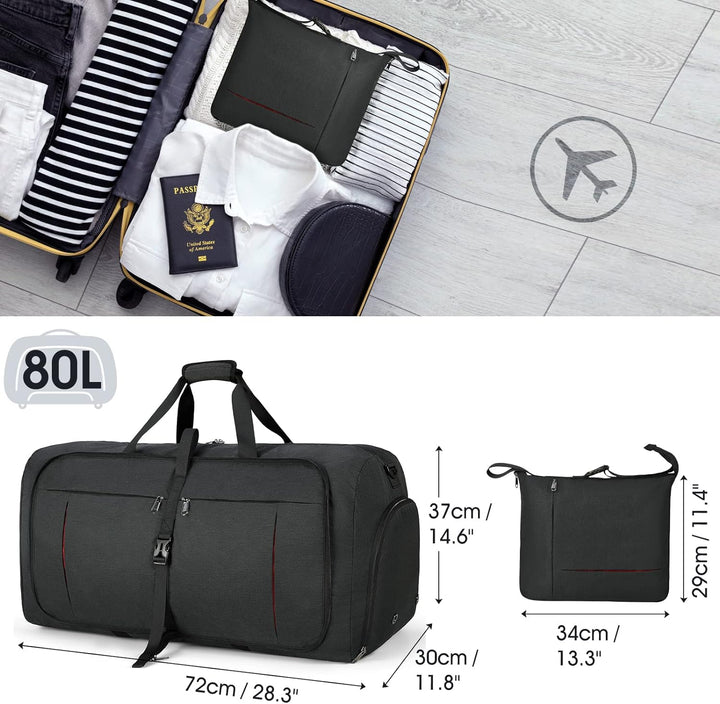 NUBILY Faltbare Reisetasche Gross 80L Sporttasche Herren Damen mit Schuhfach Leichter Reisetaschen W