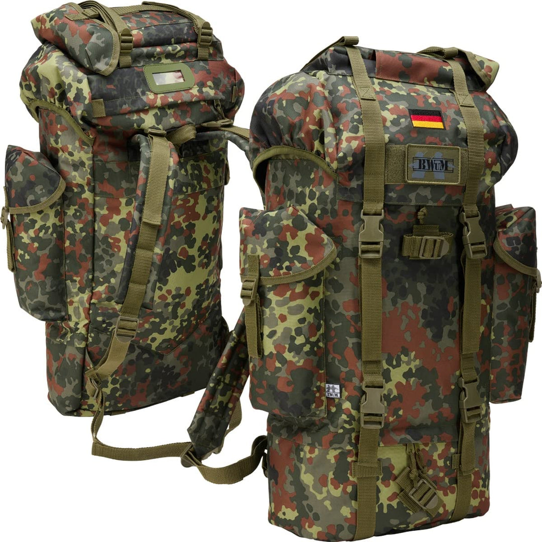 BWuM Bundeswehr Kampfrucksack 65L + Patch & Flagge Flecktarn, Flecktarn