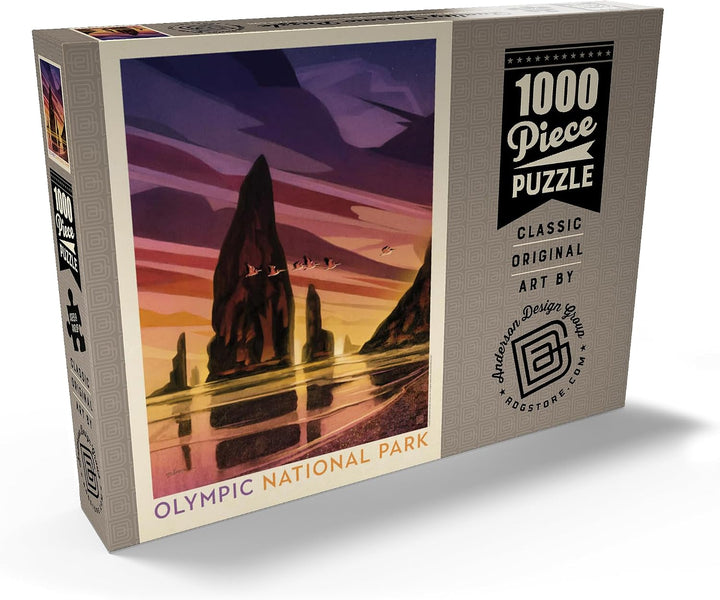 Olympic National Park: Pelikan-Sonnenuntergang, Vintage Poster - Premium 1000 Teile Puzzle - MyPuzzl
