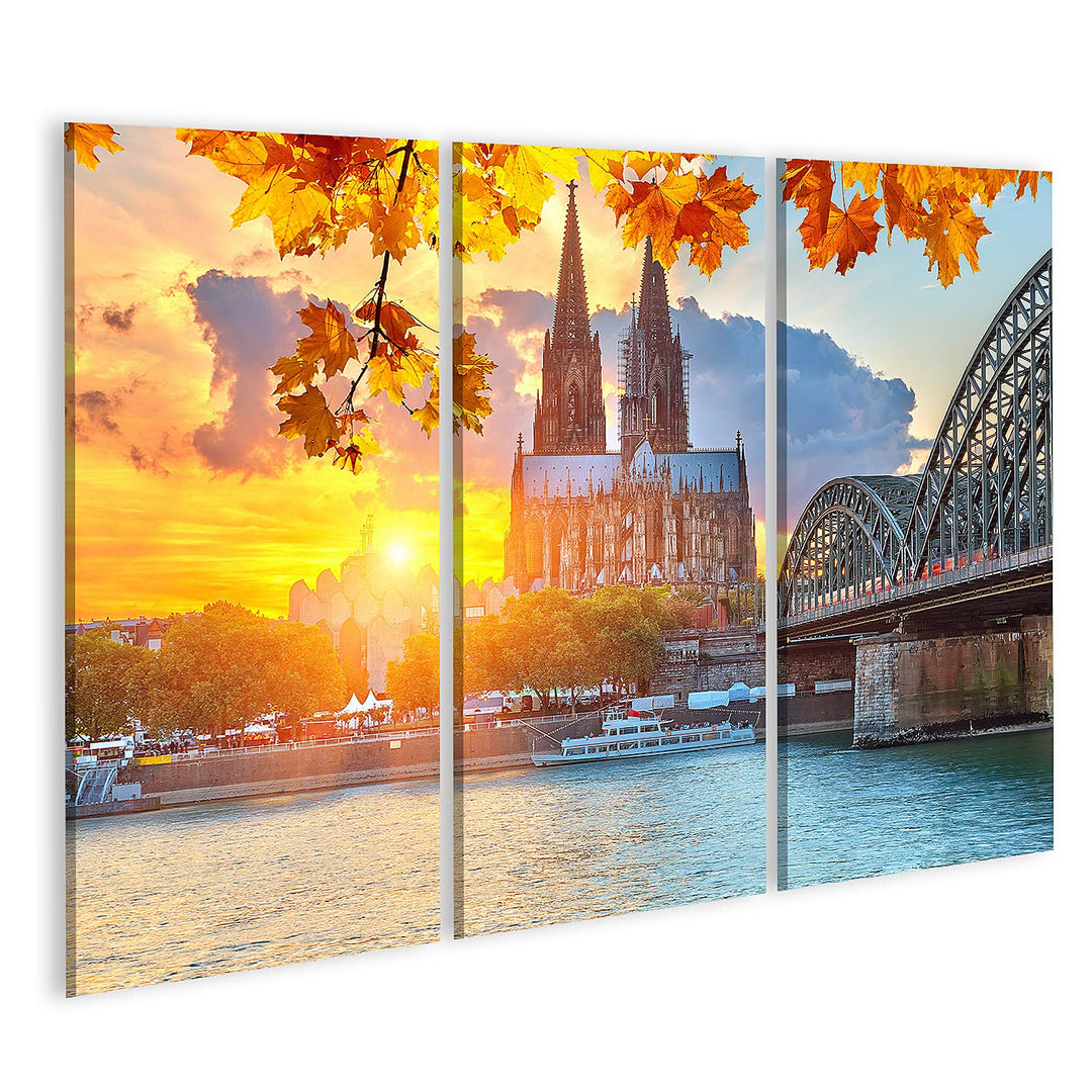 islandburner Bild auf Leinwand Köln Bei Sonnenuntergang Bilder Wandbilder Poster Leinwand 130x80cm -