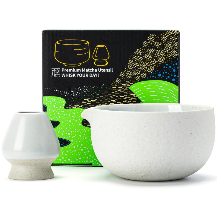 Japanische natürliche Steinstruktur Matcha Chawan (Ausgiesser) mit Schneebesenablage, 18 OZ. TEANAGO