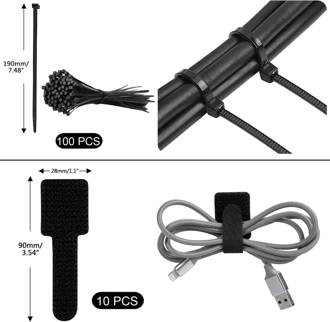 SOULWIT Kabelmanagement Kit, 4 Kabelschläuche, 7 Silikon Kabelhalter, 20+2 Kabelbinder Selbstklebend