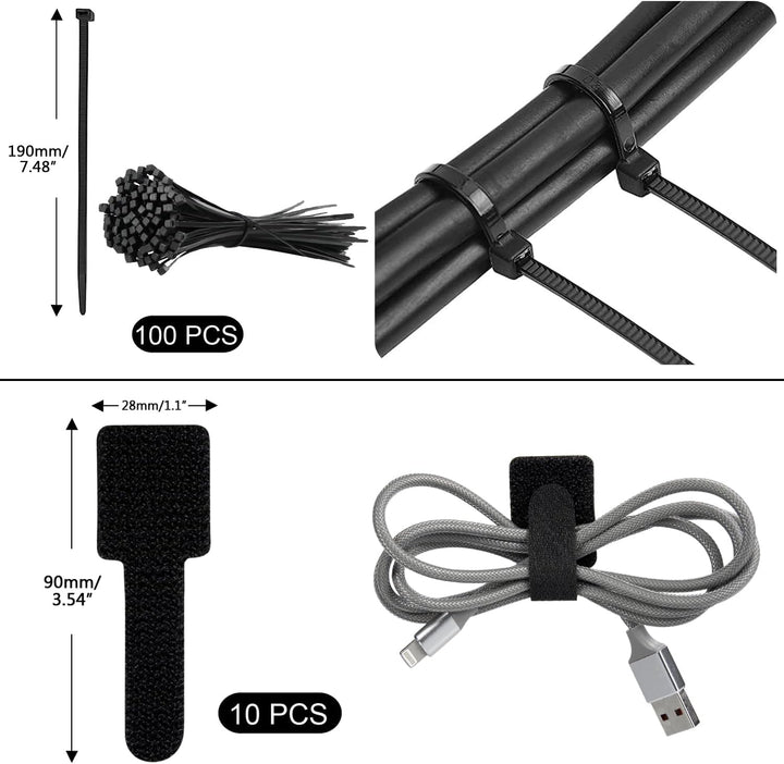 SOULWIT Kabelmanagement Kit, 4 Kabelschläuche, 7 Silikon Kabelhalter, 20+2 Kabelbinder Selbstklebend
