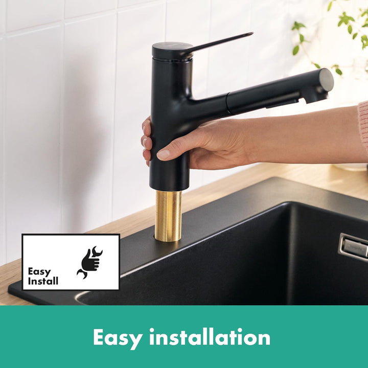 hansgrohe Zesis M33 - Küchenarmatur mit Metall Brause ausziehbar, mit Schlauchbox (sBox), 2 Strahlar