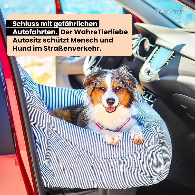 Wahre Tierliebe® - Hunde Autositz inkl. Sicherheitsgurt - waschbarer Hundesitz Auto in schwarz/weiss