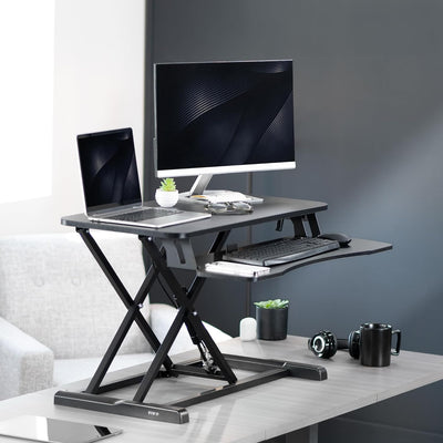 VIVO 32” Stehpult-Konverter mit höhenverstellbarem Aufsatz, Steh-Sitz-Arbeitsplatz für zwei Monitore