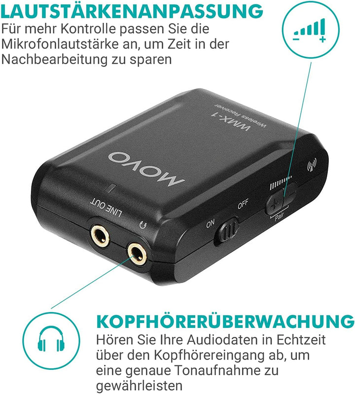 Movo WMX-1-DUO 2.4GHz Drahtloses Lavalier-Mikrofonsystem, kompatibel mit DSLR-Kameras, Camcordern, i