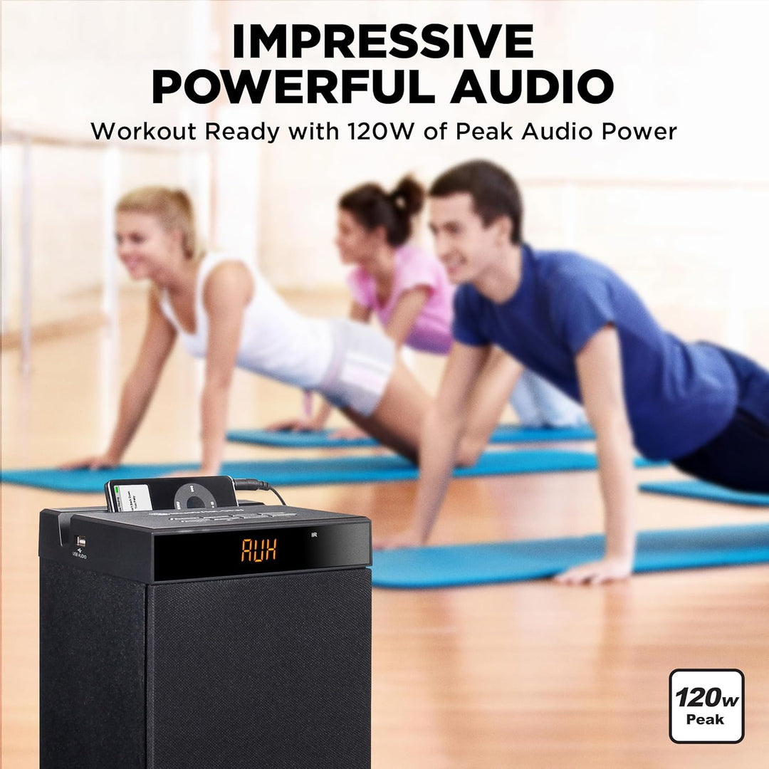 GOgroove Bluetooth Turm Lautsprecher mit integriertem Subwoofer - Standlautsprecher mit Bass und Dua