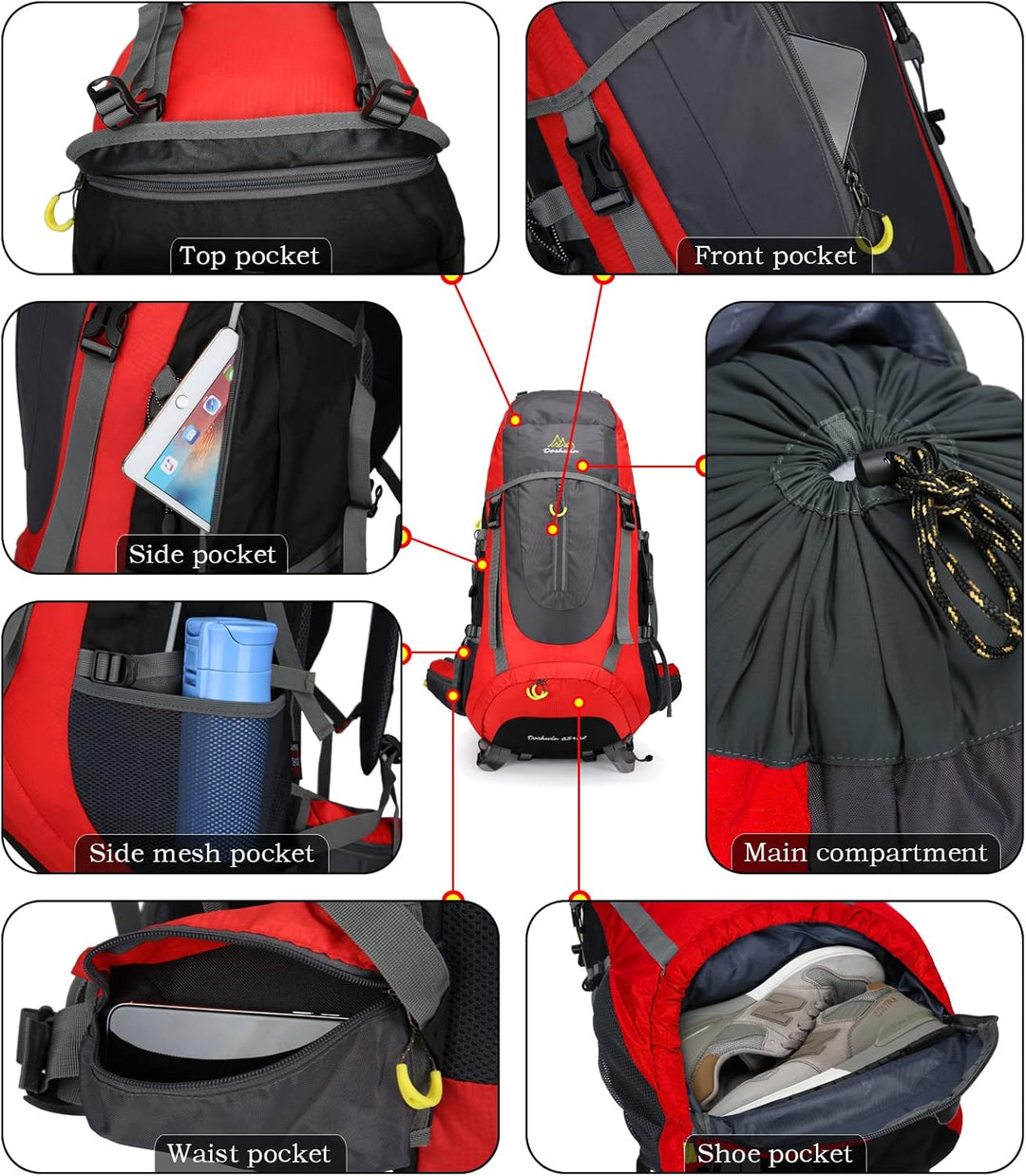 70L Trekkingrucksack Campingrucksack Reiserucksack Wanderrucksack Grosser Rucksack für Damen Herren
