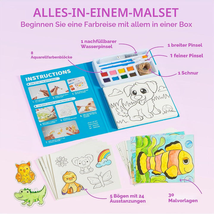 Klever Kits Aquarell-Malsets für Kinder ab 3 Jahren, Malbücher für Kleinkinder, Bastelspielzeug, Geb